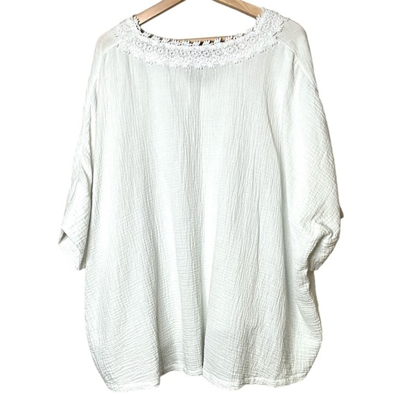 JONES & CO White Slub Textured 100% Cotton Lace Trim Batwing Short Sleeves 3X - Picture 5 of 10